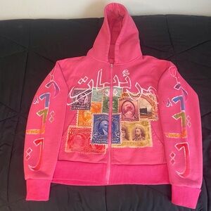 Pink Graphic Zip-Up Hoodie (Unisex)
